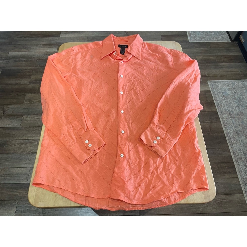 Mens Liz Claiborne Coral Button Down Linen Long Sleeve Shirt L Flaw Top Left